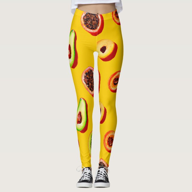 Stylish Neon Fruits Pattern Leggings (Front)