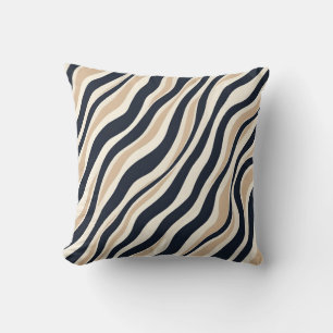 Stylish Neutral Beige Cream Charcoal Abstract Wavy Throw Pillow