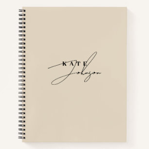 Stylish Neutral Beige Signature Script Monogram Notebook