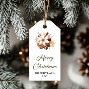 Stylish Neutral Christmas Flower Editable Gift Tag