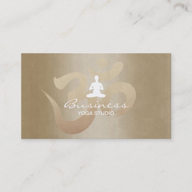 Stylish Neutral Gold Yoga & Meditation Business Card (Front)