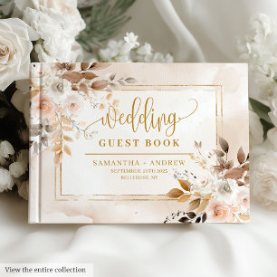 Stylish Neutral Tones Gold Boho Wedding Guest Book