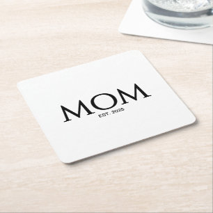 Stylish New Mom Gift Mom Established Square Paper Coaster