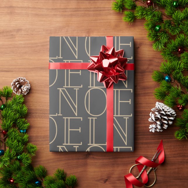 Stylish NOEL Pattern Dark Grey & Gold Holiday Wrapping Paper (Holiday Gift)