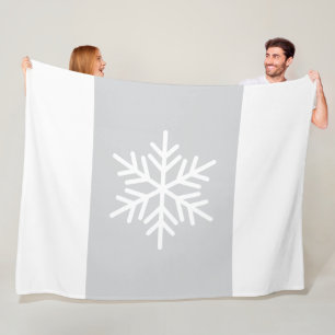 Stylish Nordic Snowflake Light Grey White Stripes Fleece Blanket