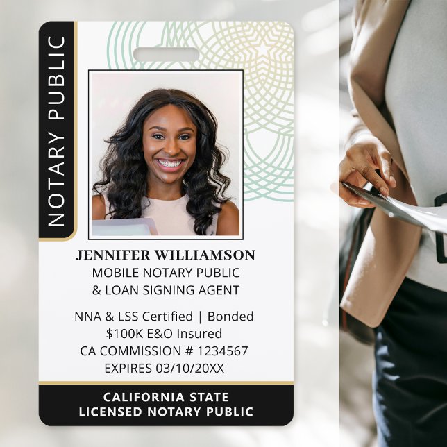 Stylish Notary Public Agent Photo QR Code ID Black Badge (Creator Uploaded)