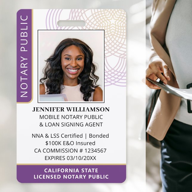 Stylish Notary Public Photo QR Code ID Purple  Badge (Creator Uploaded)