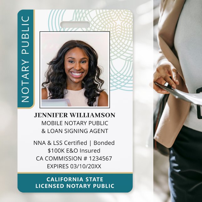 Stylish Notary Public Photo QR Code ID Teal Badge (Creator Uploaded)