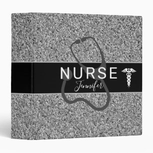 Stylish Nursing Black Silver Glitter Personalized Binder