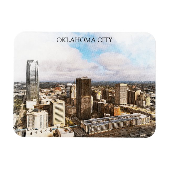 Stylish Oklahoma City Cityscape Panorama View Magnet (Horizontal)