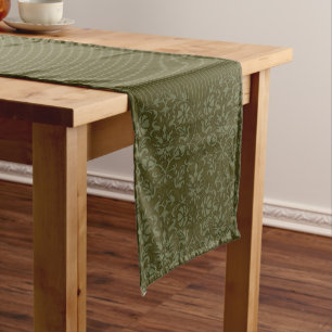 Stylish Olive Green Damask Short Table Runner