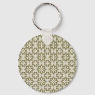 Stylish olive green Fleur de Lis repeating pattern Keychain