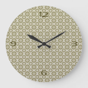 Stylish olive green Fleur de Lis repeating pattern Large Clock
