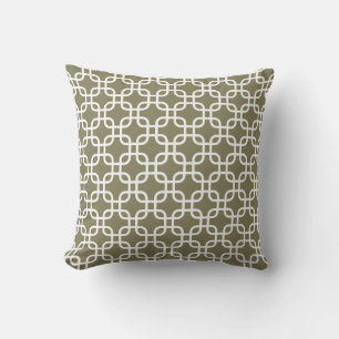 Stylish Olive Green Geometric Pattern Throw Pillow
