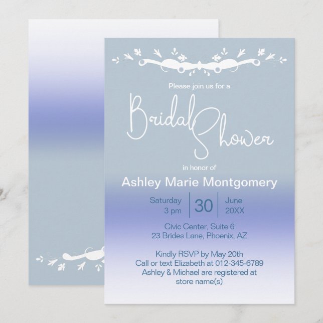 Stylish Ombre Blue Pastel Bridal Shower Template (Front/Back)