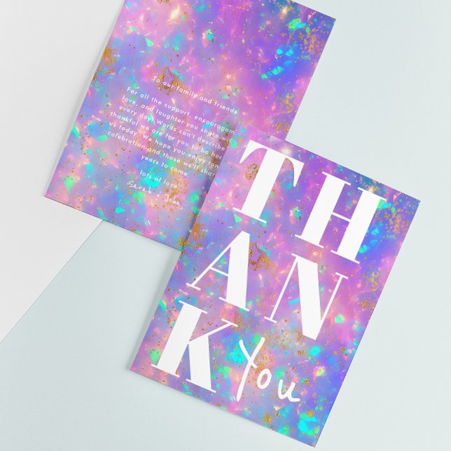 Stylish Opal Stone Simple Minimalist Bold Wedding Thank You Card (Front / Back)