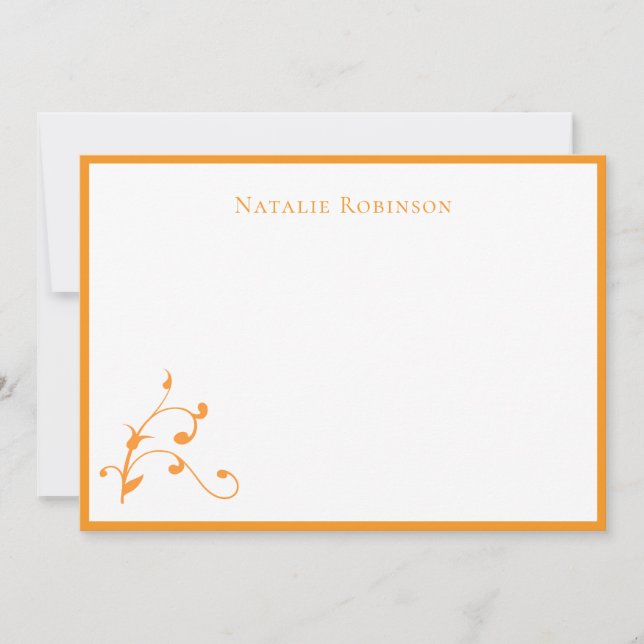 Stylish Orange Abstract Floral Personalized Card (Front)