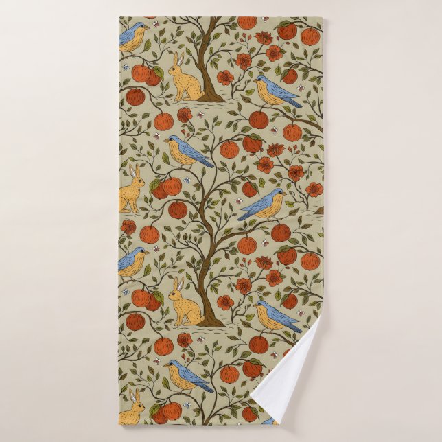 Stylish Orange Apples on Brown Trees Design Bath Towel Set (Bath Towel)
