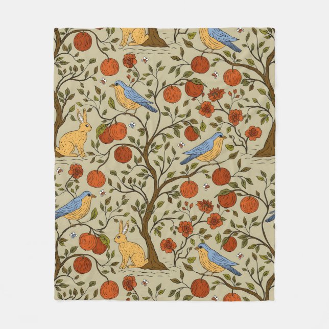 Stylish Orange Apples on Brown Trees Design Fleece Blanket (Front)