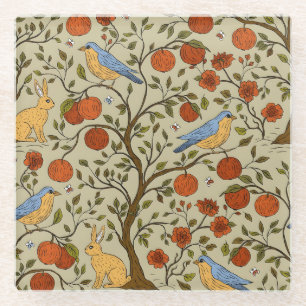 Stylish Orange Apples on Brown Trees Design Glass Coaster