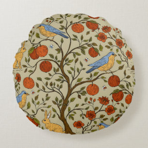 Stylish Orange Apples on Brown Trees Design Round Pillow