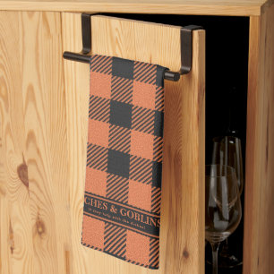 Stylish Orange & Black Fall Colour Plaid Kitchen Towel