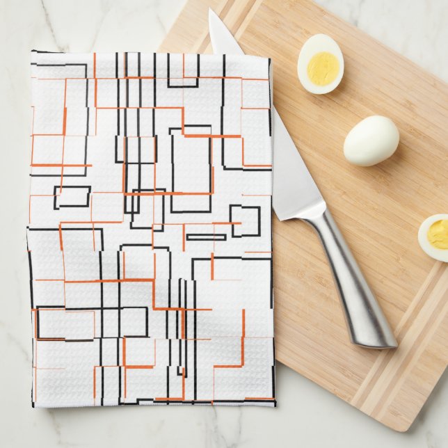 Stylish Orange Black Pattern Kitchen Towel (Quarter Fold)