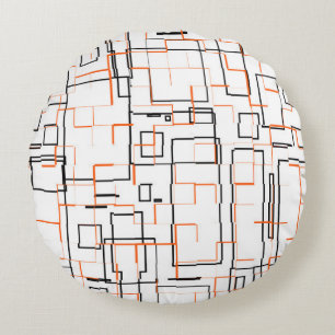 Stylish Orange Black Pattern Round Pillow