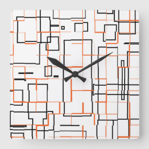 Stylish Orange Black Pattern Square Wall Clock
