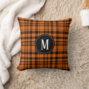 Stylish Orange Black Twill Plaid Design Pattern Throw Pillow