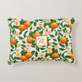 Stylish Orange Blossom Monogrammed Decorative  Accent Pillow