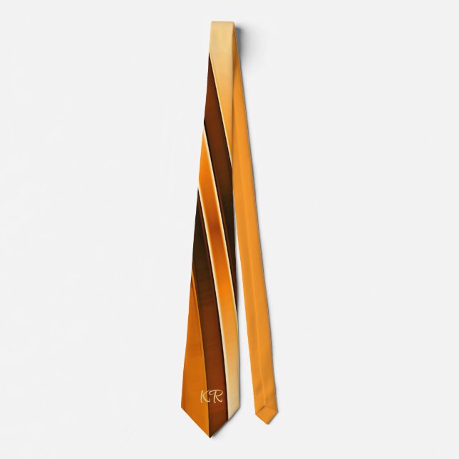 Stylish Orange Brown Abstract Stripes Initials Tie (Front)