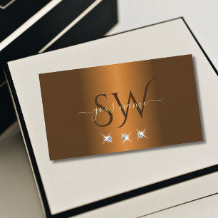 Stylish Orange Brown Beige Sparkle Jewels Monogram Business Card