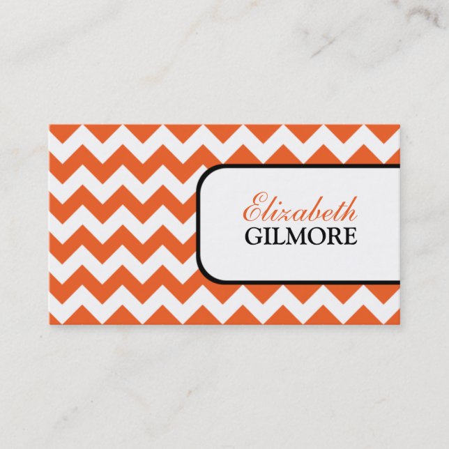 Stylish Orange Chevron Business Cards (Front)
