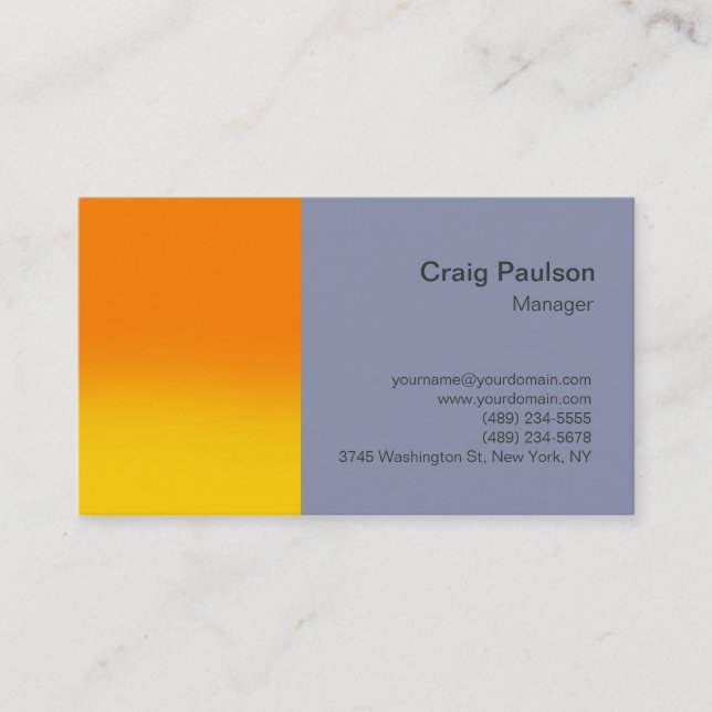 Stylish Orange Cool Grey Simple Business Card (Front)