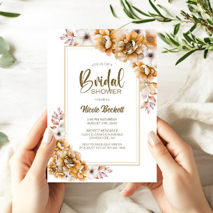 Stylish Orange Floral Bridal Shower Invitation