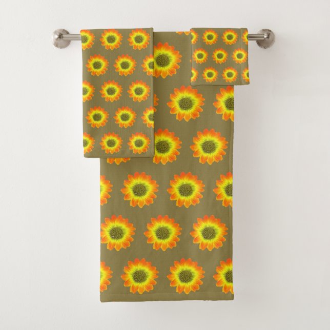 Stylish Orange Flowers on Lucky Beige Bath Towel Set (Insitu)
