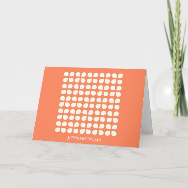 Stylish Orange Geometric Floral Retro Monogram Card (Front)