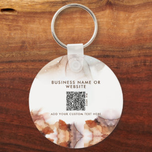 Stylish Orange Ink Logo & QR Code Company Keychain