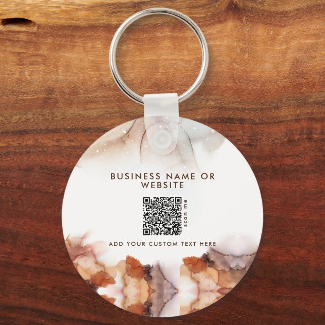 Stylish Orange Ink Logo & QR Code Company Keychain (Back)