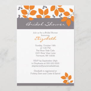 Stylish Orange Leaf Fall Bridal Shower Invite