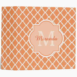Stylish Orange Quatrefoil Monogram With Name Binder