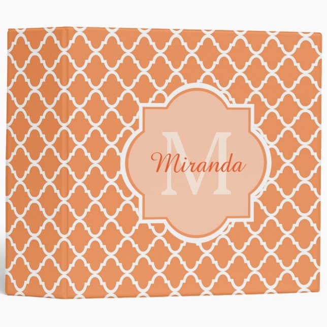 Stylish Orange Quatrefoil Monogram With Name Binder (Front/Spine)