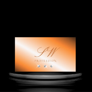 Stylish Orange Silver Sparkling Diamonds Monogram Business Card
