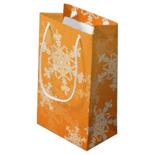 Stylish Orange Snowflakes Modern Christmas pattern Small Gift Bag