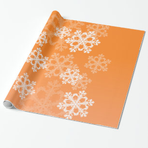 Stylish Orange Snowflakes Modern Christmas pattern Wrapping Paper