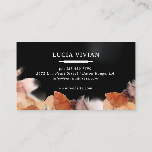 Stylish Orange WaterColor Ink Black Business Card (Back)