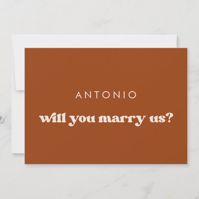 Stylish Orange Will you marry us proposal card (Front)