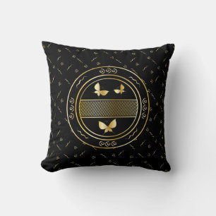 Stylish Oriental Golden Butterflies Throw Pillow