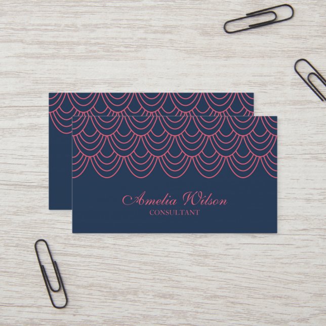 Stylish Outline Pink and Blue Geometric Pattern Business Card (Front/Back In Situ)